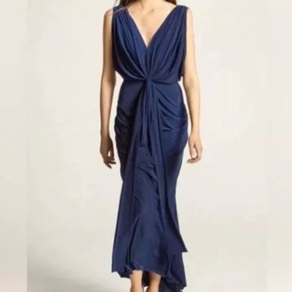 Misa Navy Blue Drapey Xenia Dress Small
